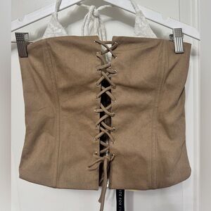 nwt White Fox M bustier Lace-Up Tan Corset Top after party beige crop lace up